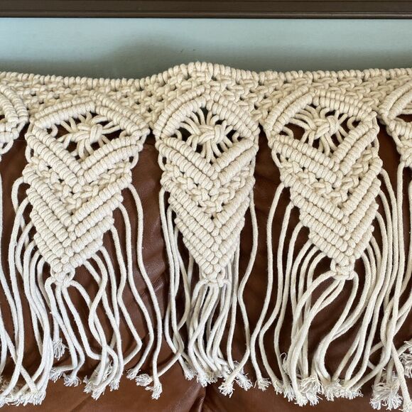 Macrame Valance Wall Hanging Boho  Window Treatments Valance for Decor 46”w 14”h - Picture 2 of 4